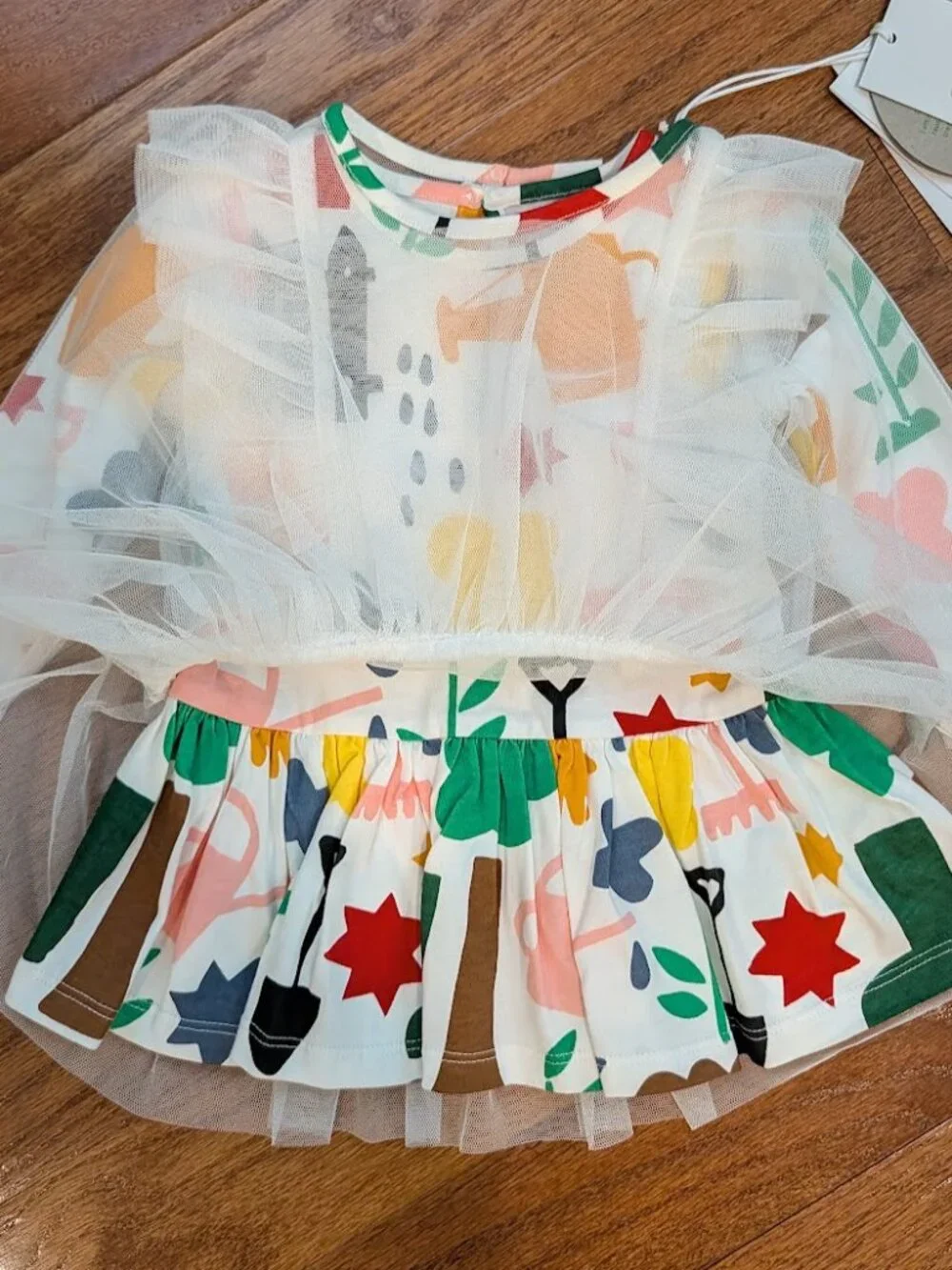 NWT Stella McCartney Kids 2-in-1 Tulle Gardening Print Cotton Dress - 6 Months